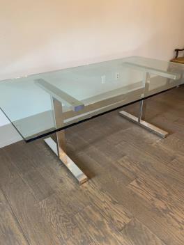 Contemporary Glass and Polished Nickel Dining Table by Williams & Sonoma