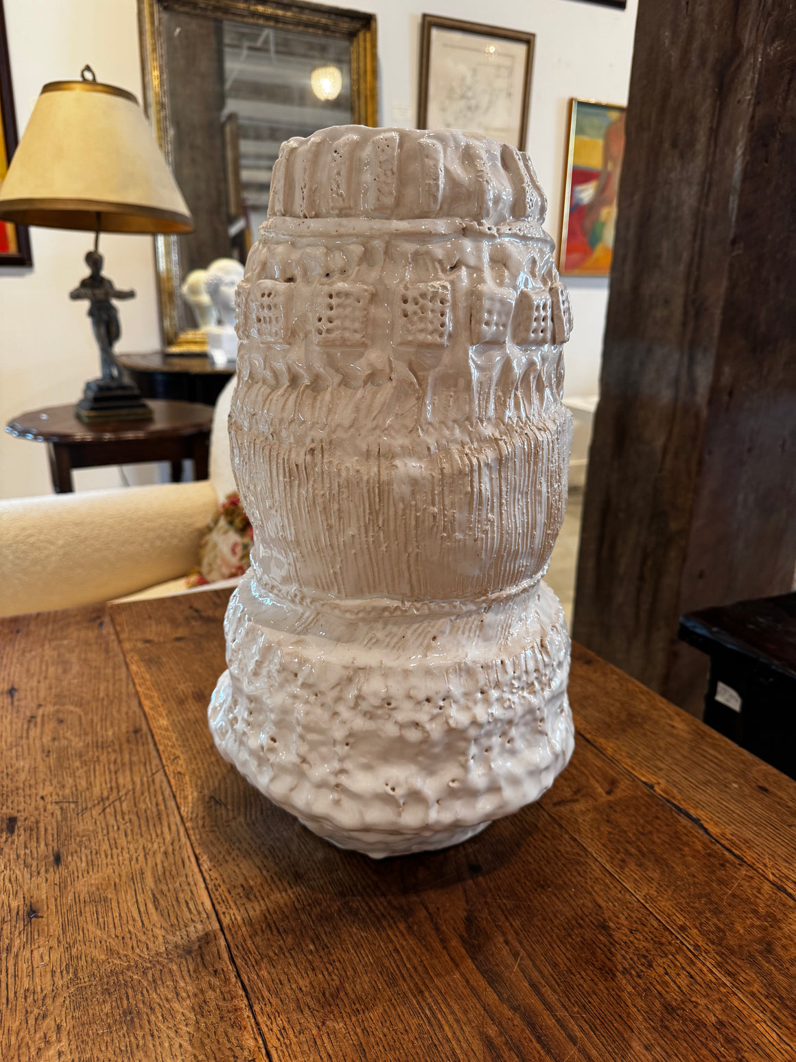 Jamie Meeks Tall White Ceramic Vase