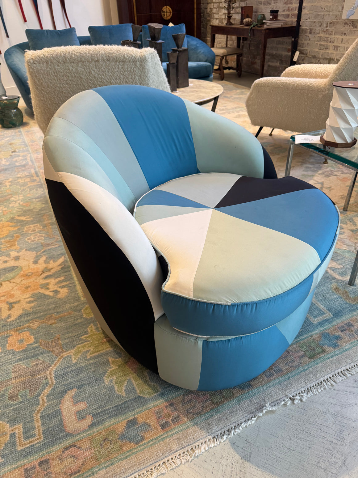 Pair of India Mahdavi Botero Swivel Chairs for Ralph Pucci in Silk Upholstery