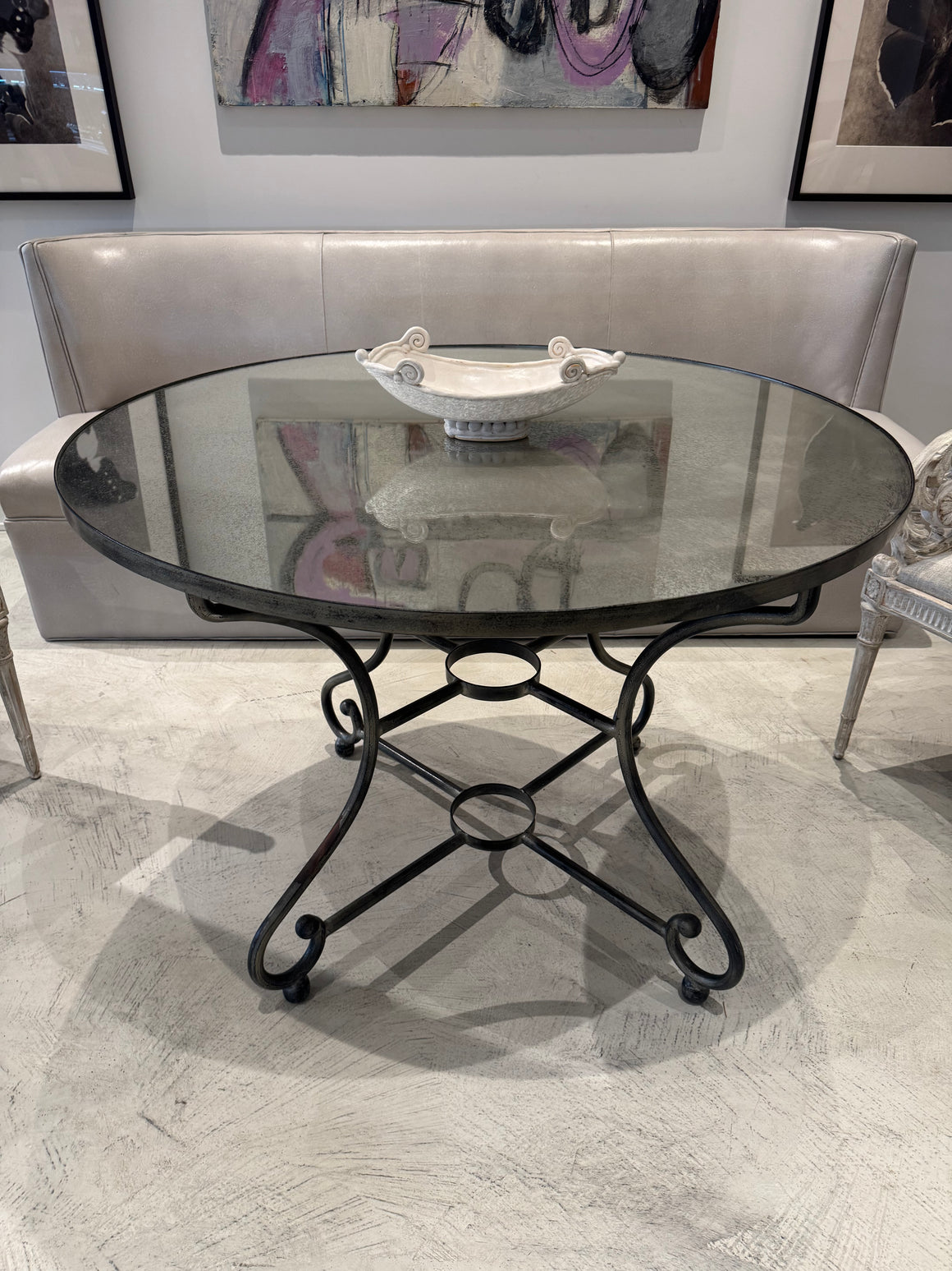 Round Iron Table with Antique Mirror Top