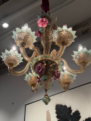20th Century Italian Venetian Murano Hand-Blown Glass Six-Light Chandelier