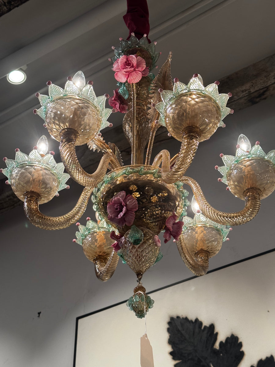 20th Century Italian Venetian Murano Hand-Blown Glass Six-Light Chandelier