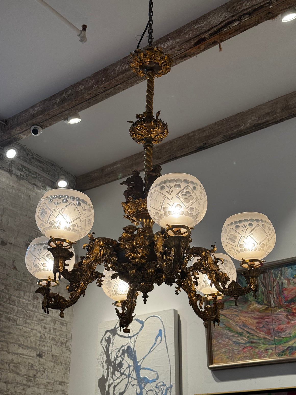 Rare Cornelius & Baker Philadelphia Chandelier Six Arm Gassier