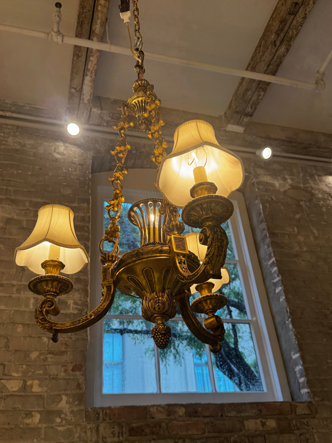 Early 20th Century French Gilt-Bronze Three Arm Chandelier