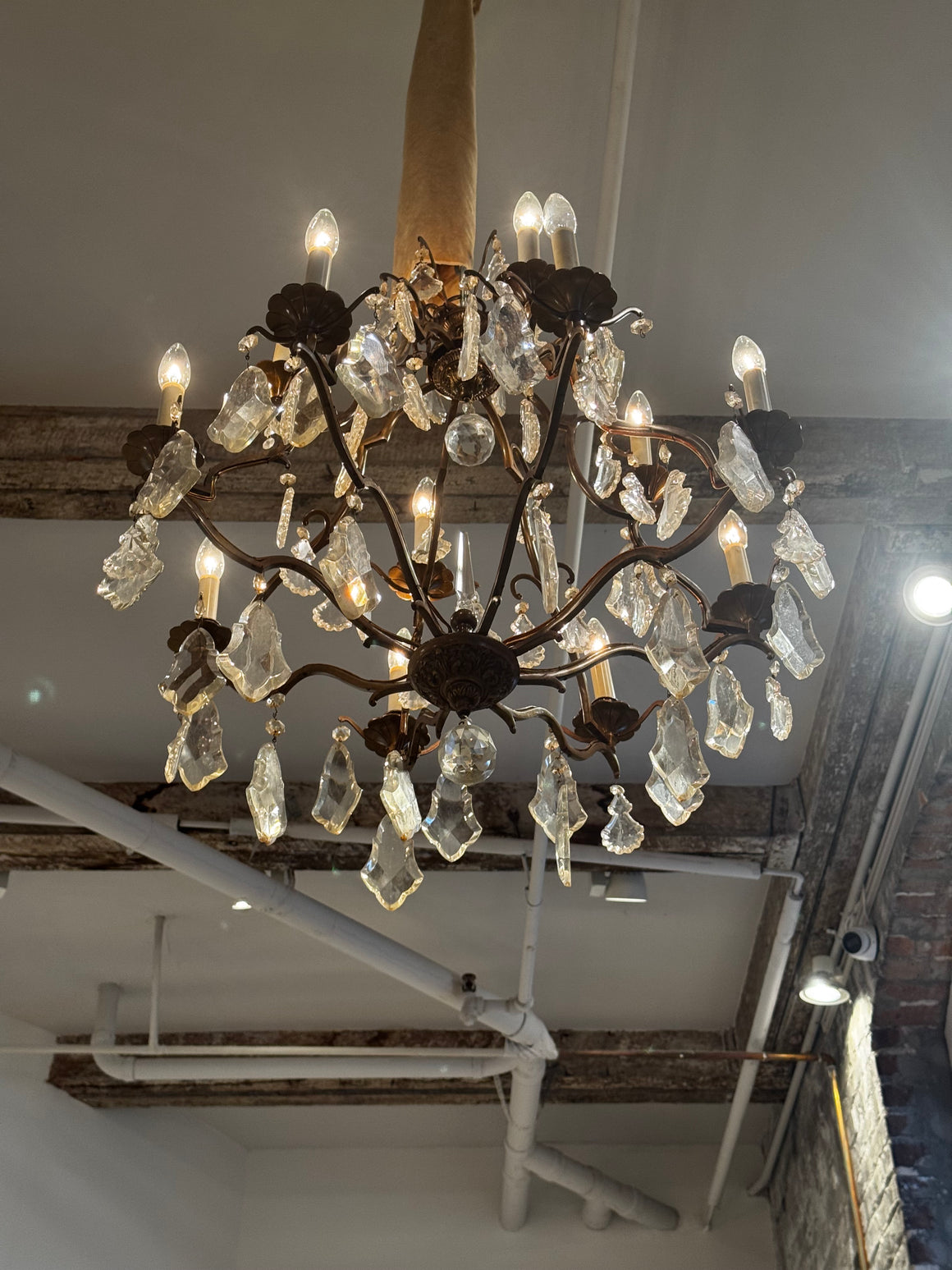 Louis XV-Style Patinated Bronze and Crystal Chandelier