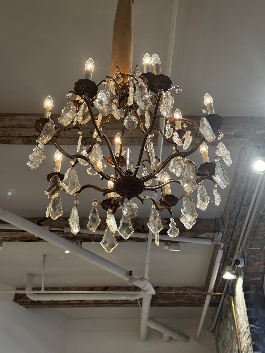 Louis XV-Style Patinated Bronze and Crystal Chandelier