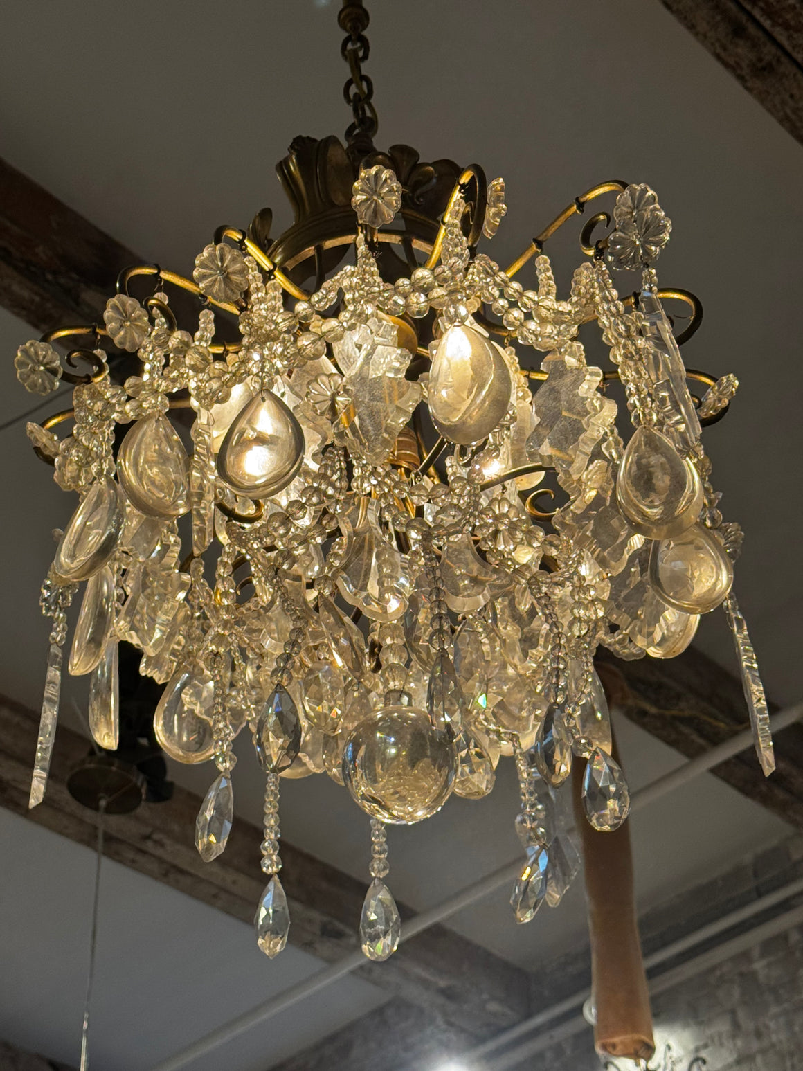 Early 20th Century Unique French Gilt & Crystal Chandelier